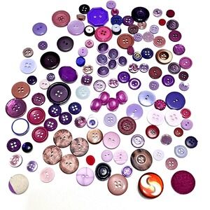 VTG Buttons Lot‎ Purple Grandma Early Plastic Glass Mauve Lilac Lavender Pink